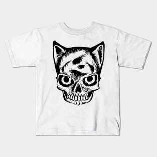 cat skull king pet cemetery classic kitty design evil cute cat happy death Kids T-Shirt